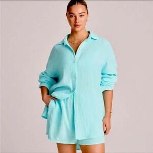 Vitamin A‎ Women's Long Sleeve Gauze Cover Up Shirt Aqua Size Small